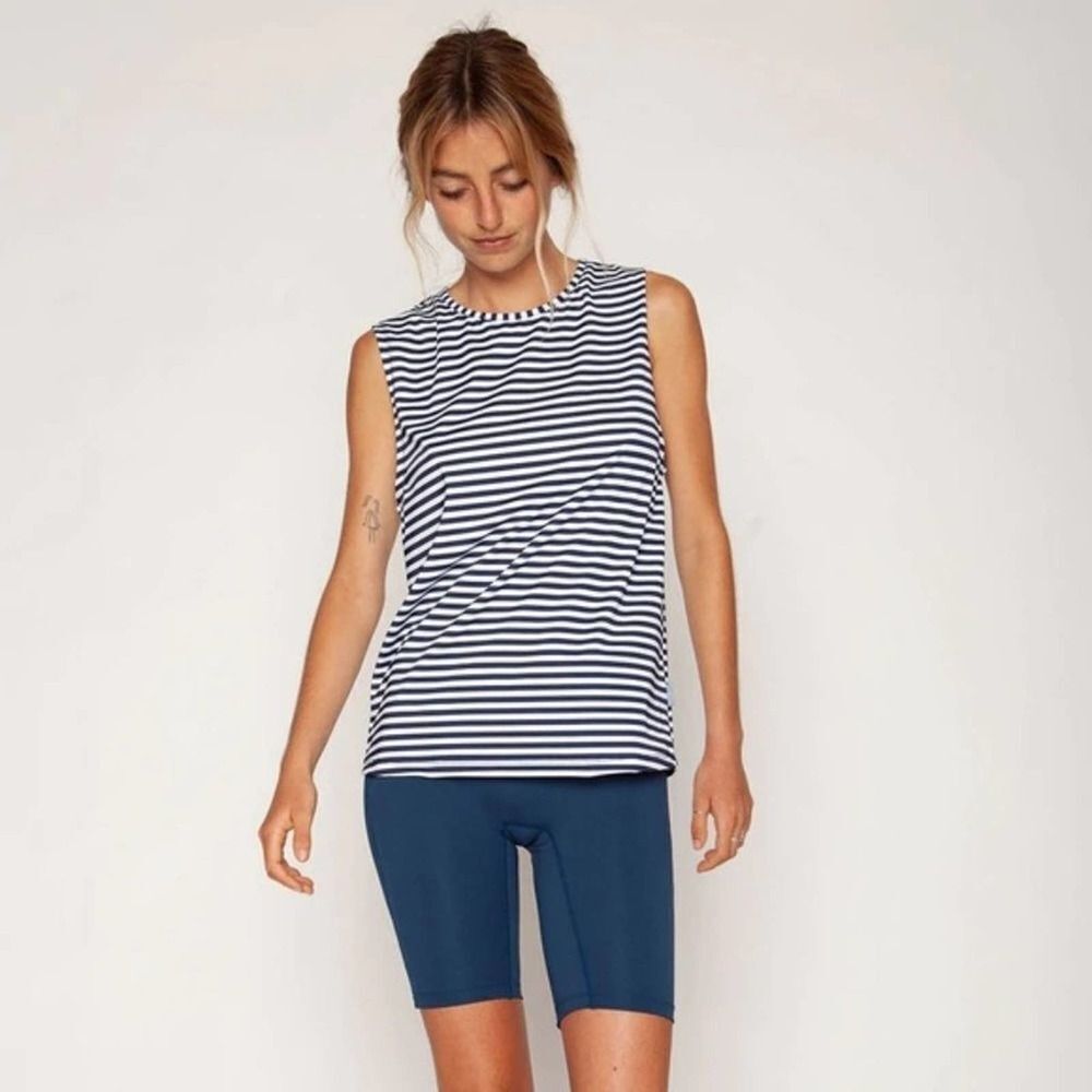 SEEA Swimwear Izzy Rash Guard XS‎ Nautical Stripe Navy White Relaxed Fit Surf